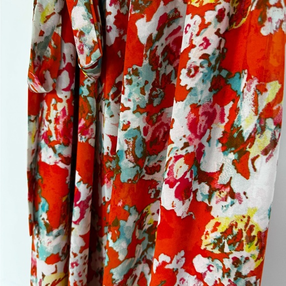 Orange Floral Pattered Off the Shoulder Dress - Picture 2 of 3